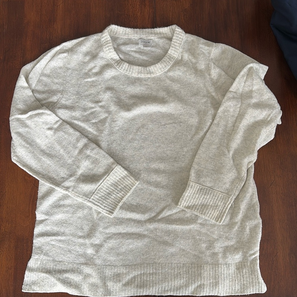 J Crew Factory Heather White Crew Neck Sweater